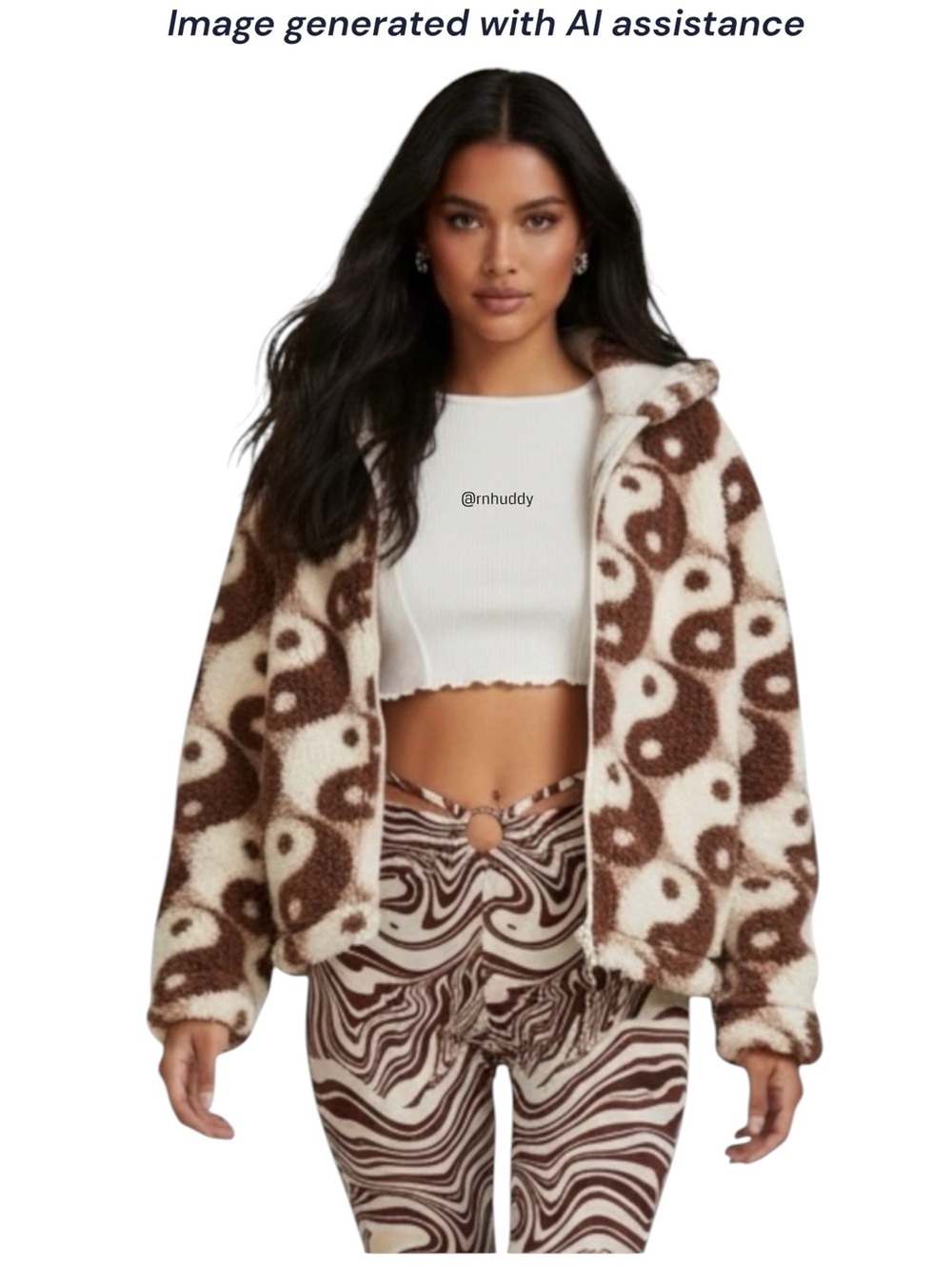 NWT PacSun S brown cream yin yang fleece teddy jacket